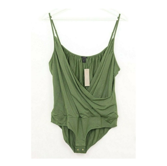 (SOLD) J.Crew Drapey Wrap Front Cami Bodysuit XL Green - Picture 3 of 4